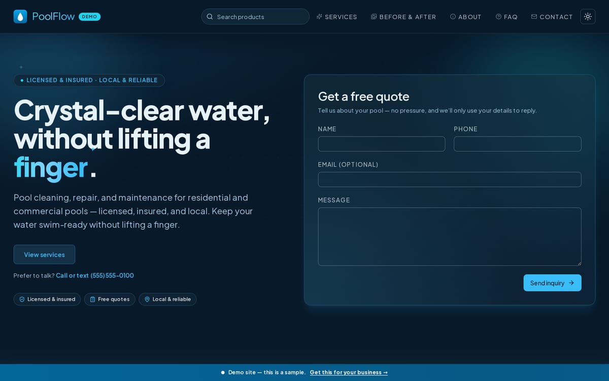 Pool service website template by MySiteHandled.com