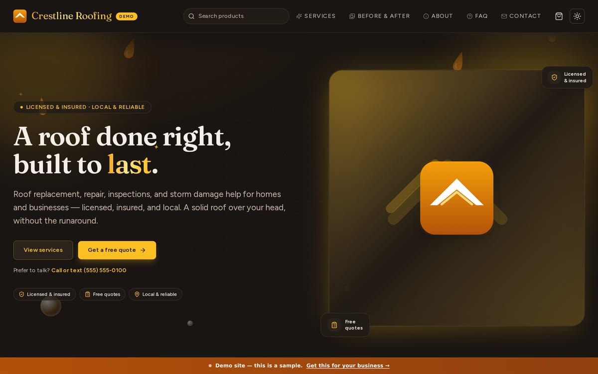 Roofing website template by MySiteHandled.com