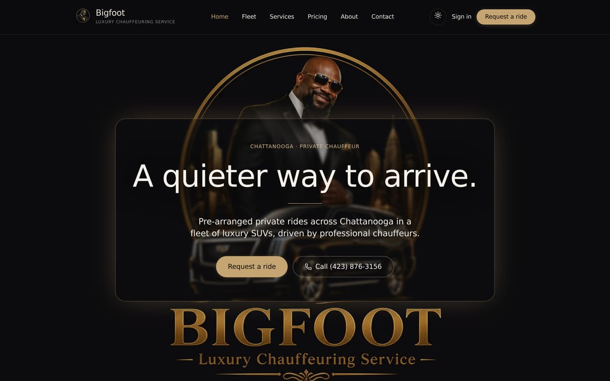 Bigfoot Luxury Chauffeuring website, designed and built by MySiteHandled.com