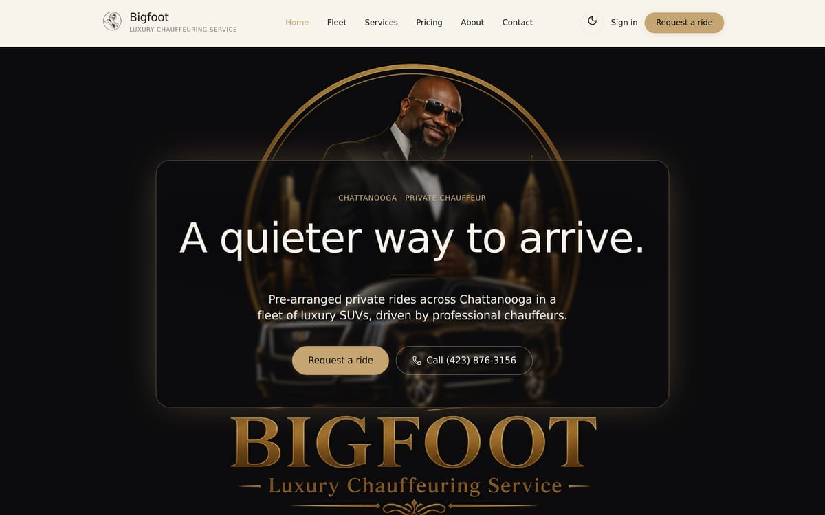 Bigfoot Luxury Chauffeuring website, designed and built by MySiteHandled.com