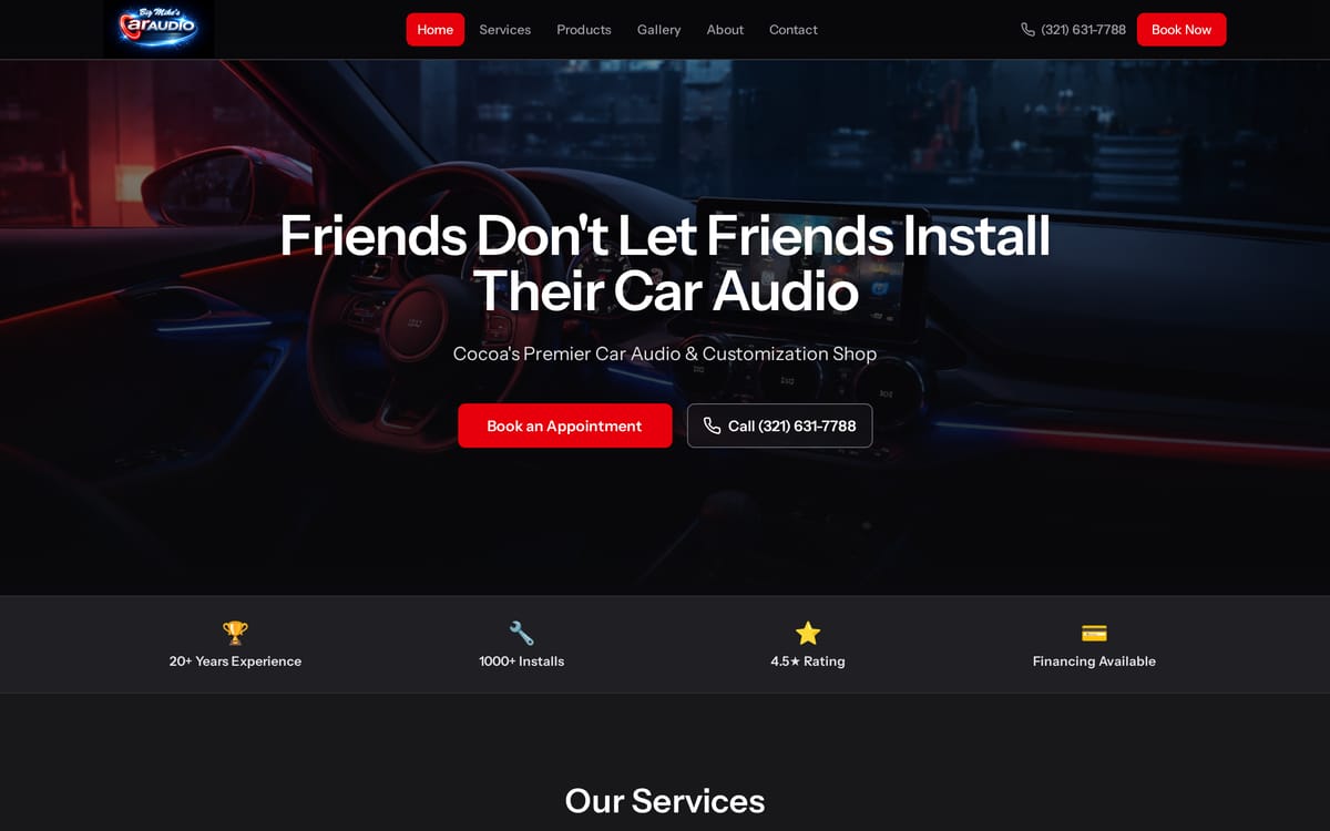 Big Mike's Car Audio website, designed and built by MySiteHandled.com