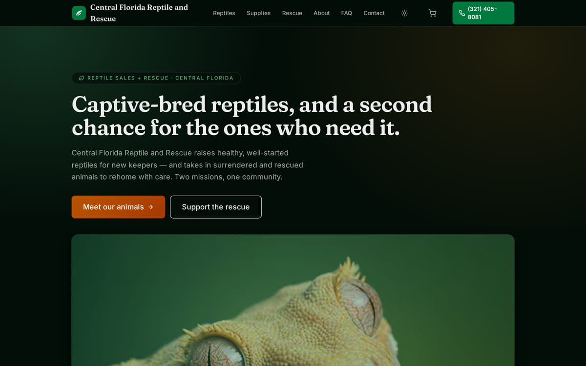Central Florida Reptile and Rescue website, designed and built by MySiteHandled.com