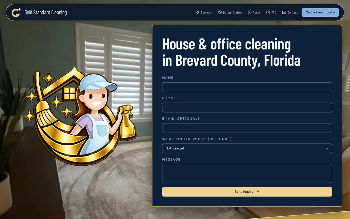 Gold Standard Cleaning website, designed and built by MySiteHandled.com