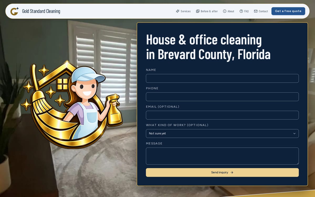 Gold Standard Cleaning website, designed and built by MySiteHandled.com