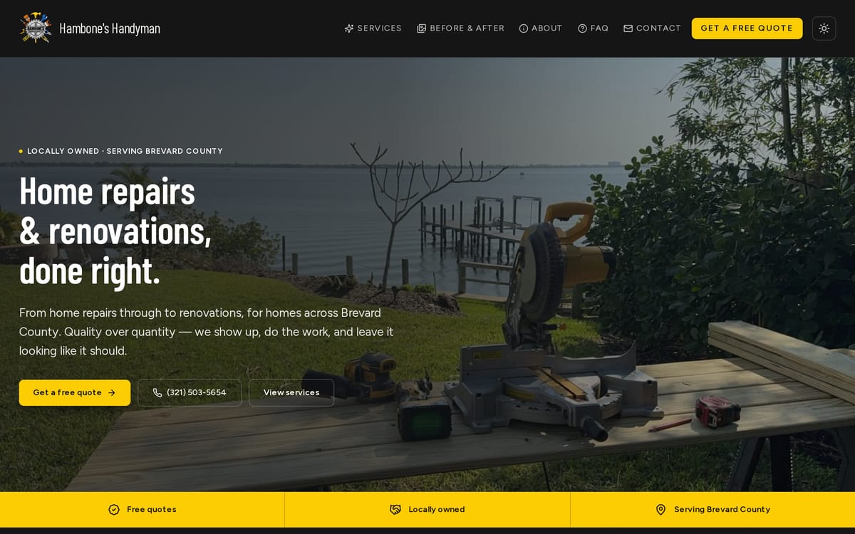 Hambone's Handyman website, designed and built by MySiteHandled.com