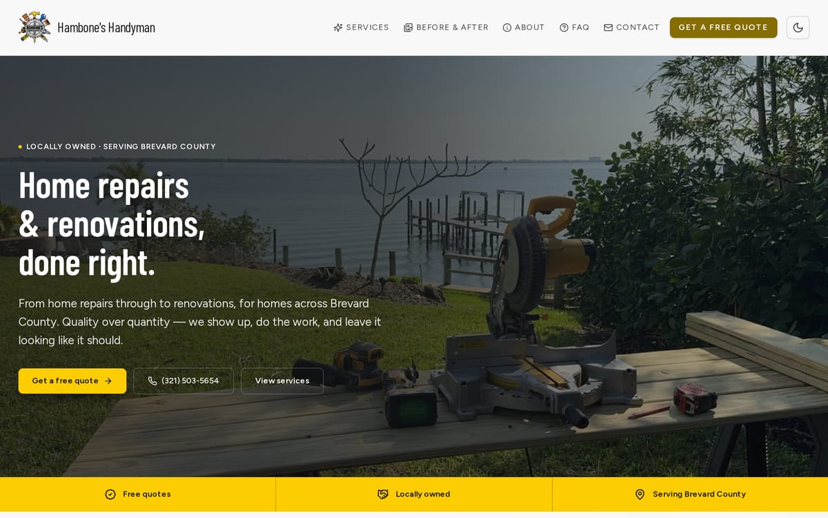 Hambone's Handyman website, designed and built by MySiteHandled.com