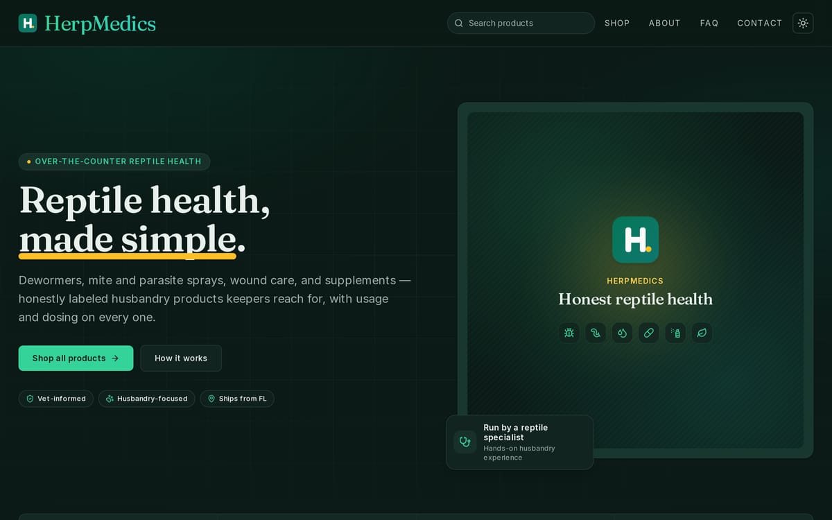 HerpMedics website, designed and built by MySiteHandled.com