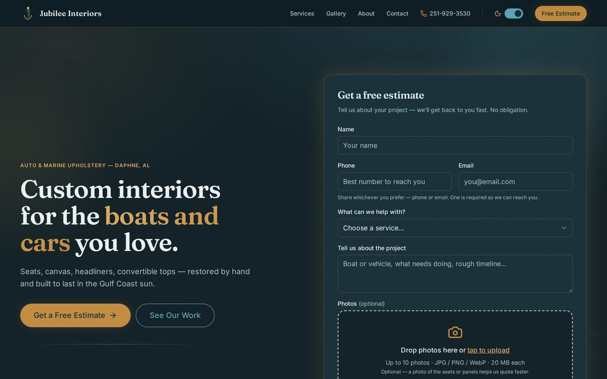 Jubilee Interiors website, designed and built by MySiteHandled.com