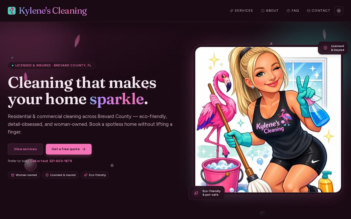 Kylene's Cleaning website, designed and built by MySiteHandled.com