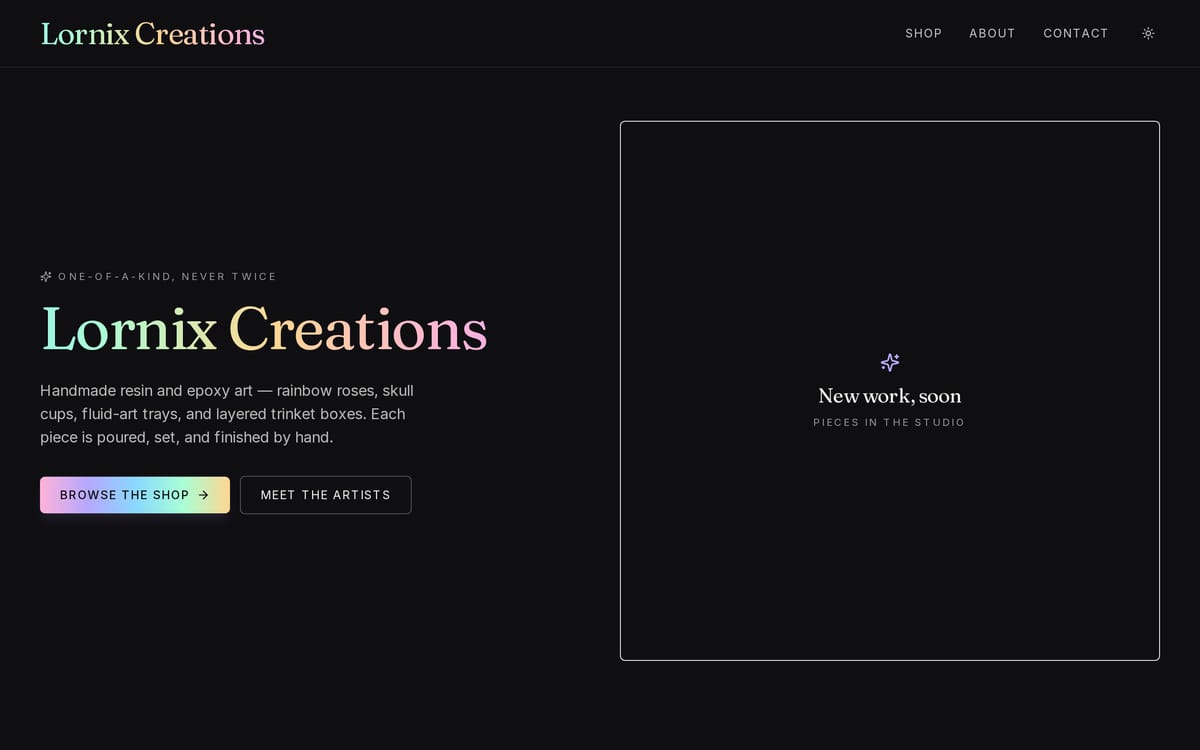 Lornix Creations website, designed and built by MySiteHandled.com