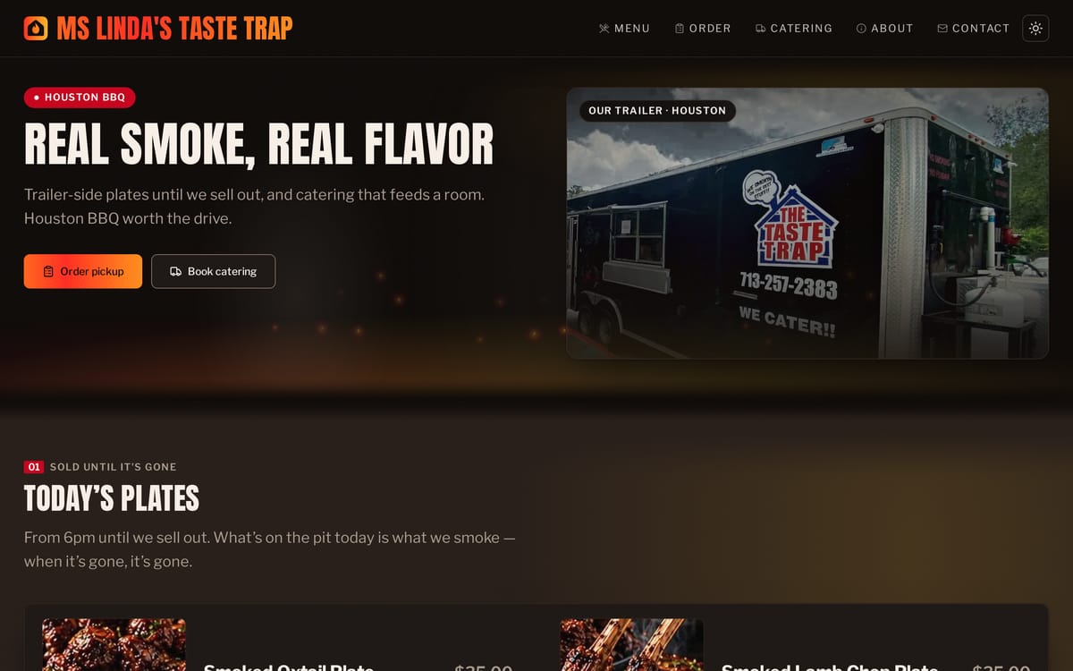 Ms Linda's Taste Trap website, designed and built by MySiteHandled.com