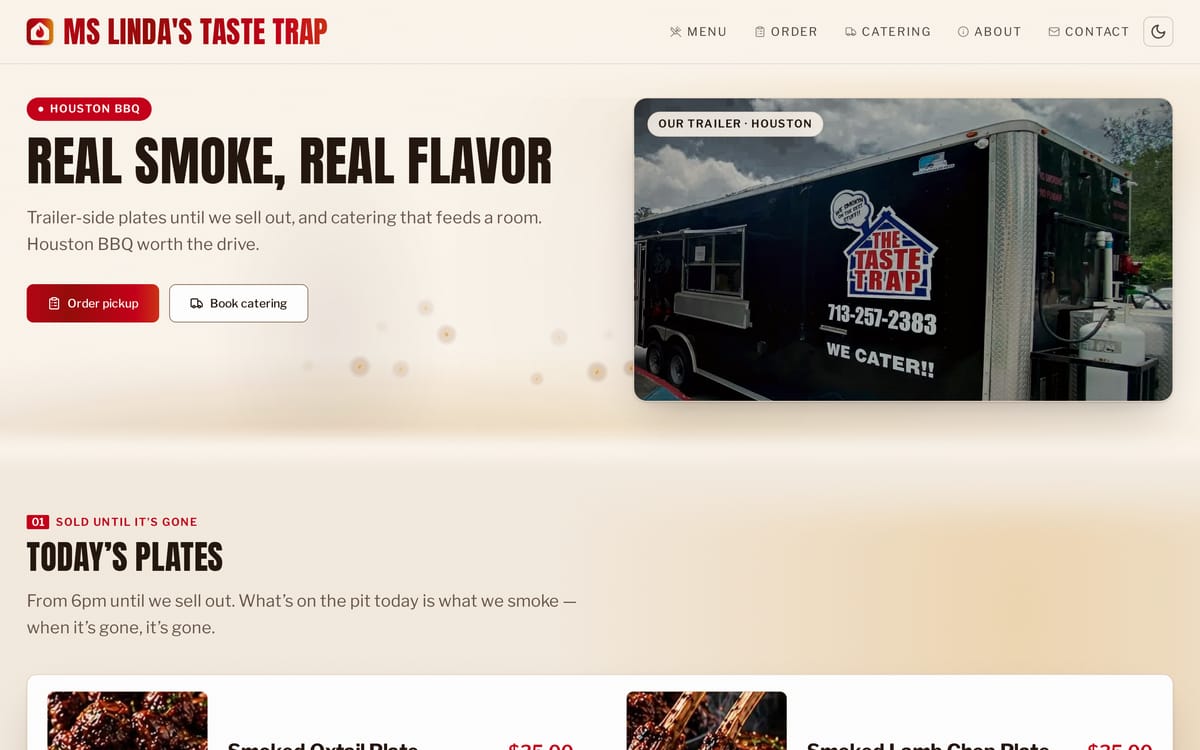 Ms Linda's Taste Trap website, designed and built by MySiteHandled.com