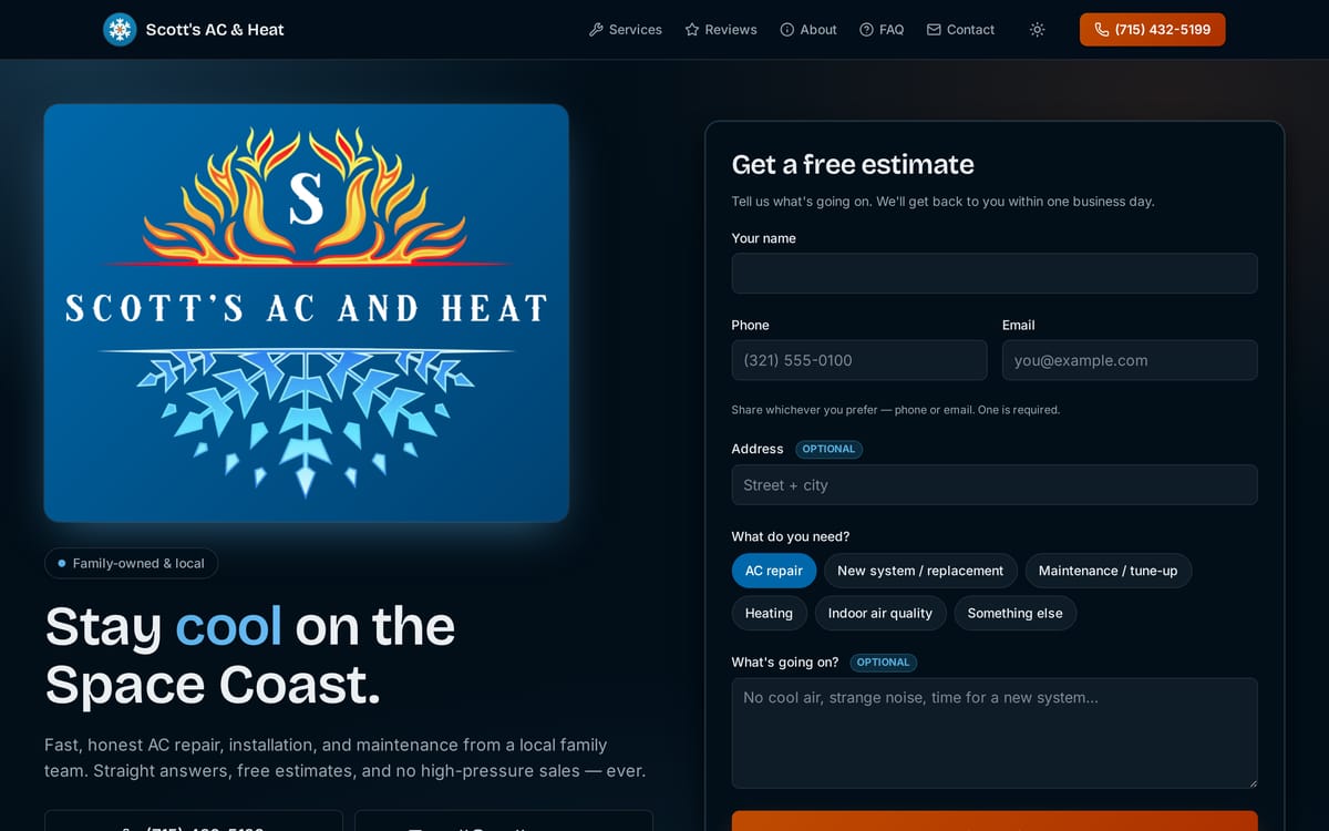 Scott's AC & Heat website, designed and built by MySiteHandled.com