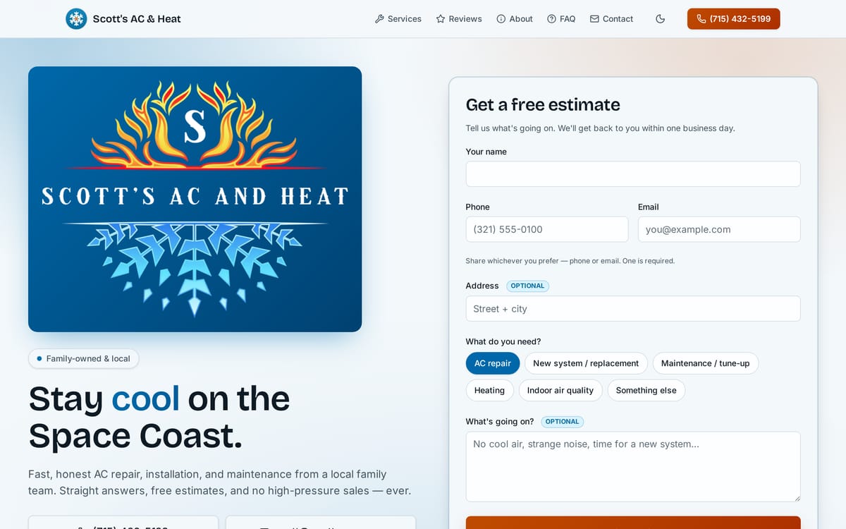Scott's AC & Heat website, designed and built by MySiteHandled.com