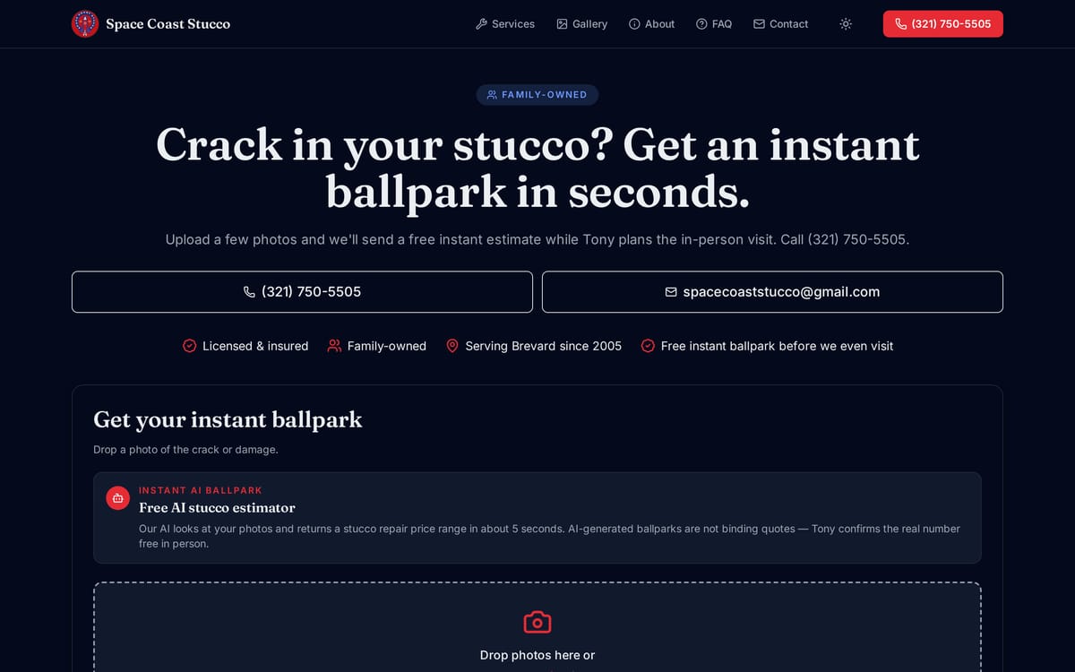 Space Coast Stucco website, designed and built by MySiteHandled.com