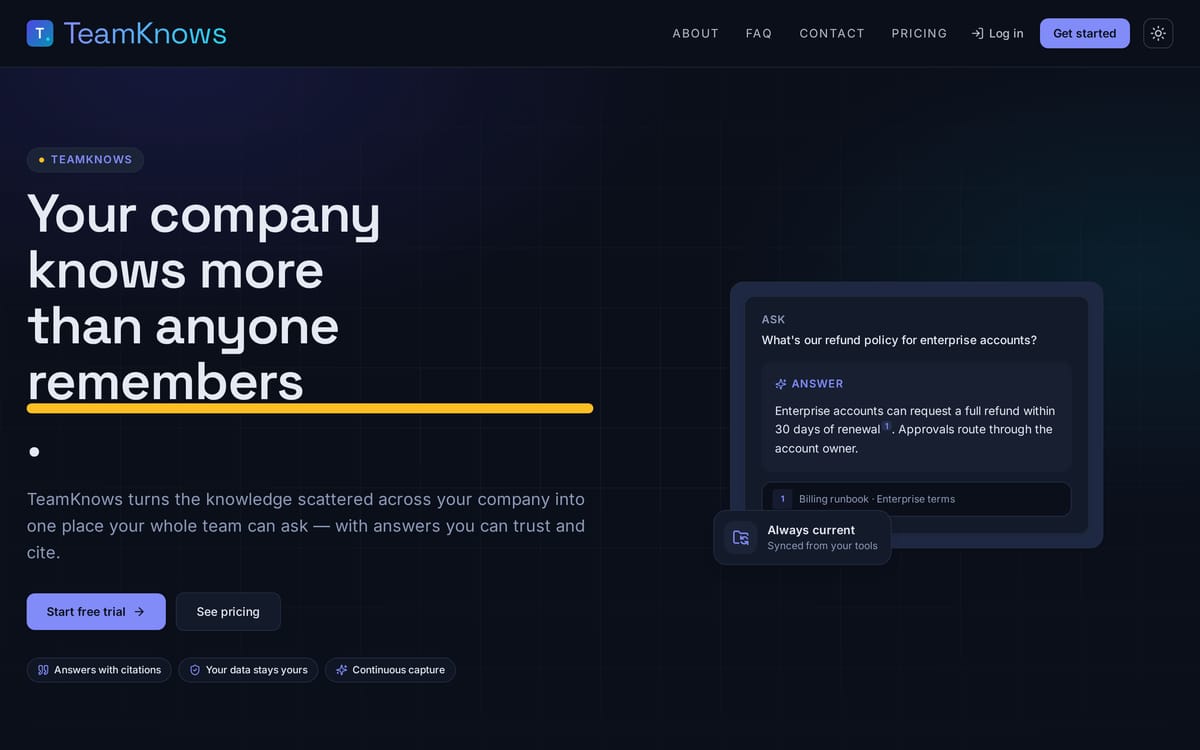 TeamKnows website, designed and built by MySiteHandled.com