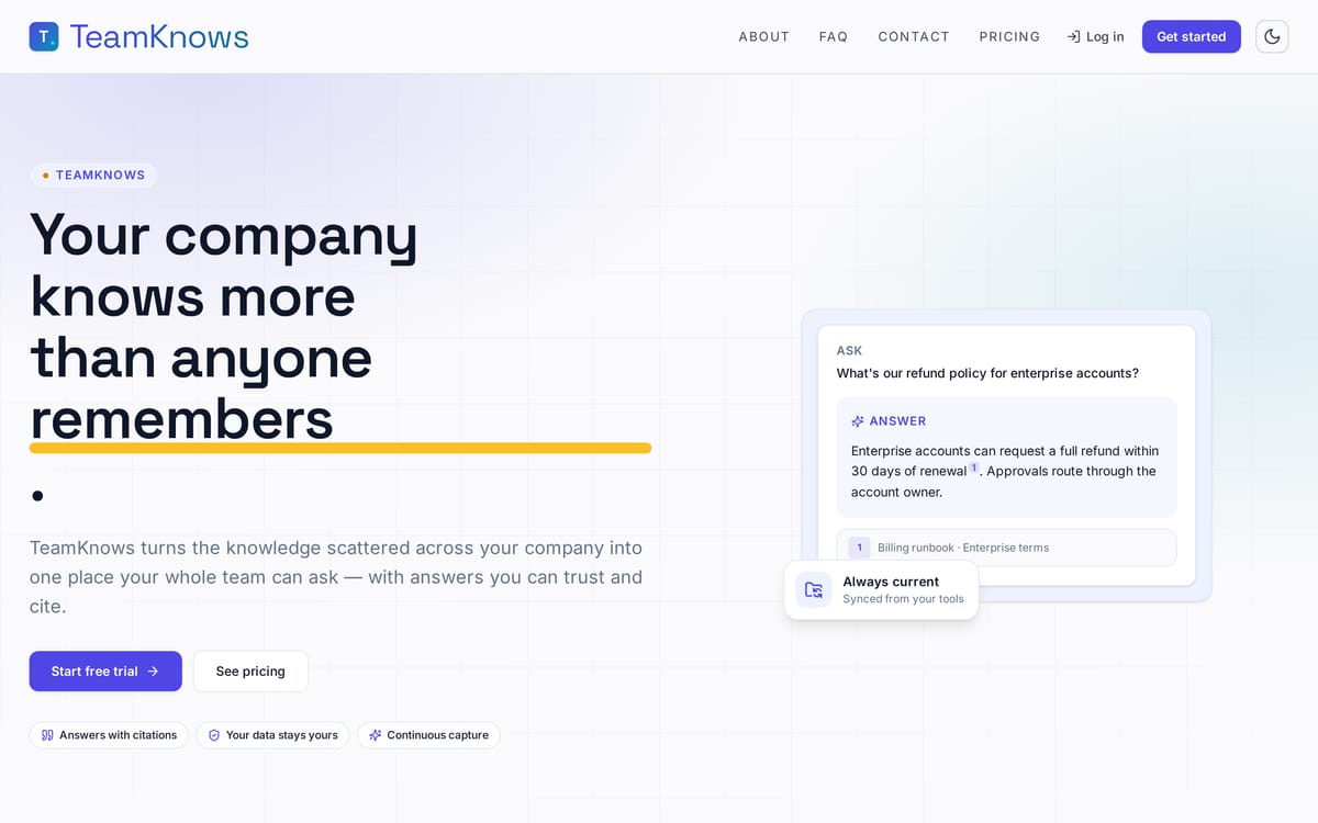 TeamKnows website, designed and built by MySiteHandled.com